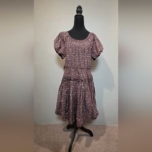 J. Crew Brown Printed Puff-Sleeve Midi Dress